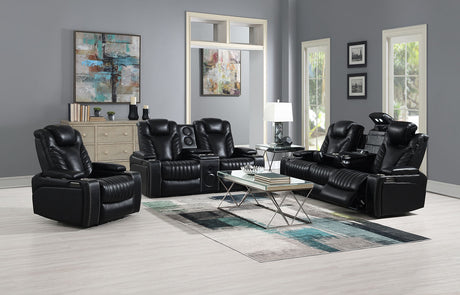 Zeus Black Leather Power Reclining Living Room Set - Eve Furniture