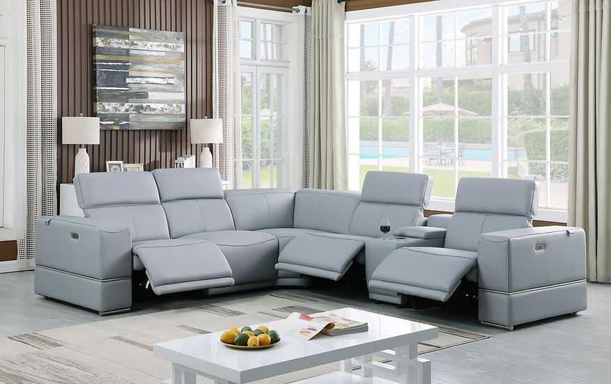 Franco Light Blue 6-Piece 2 Power Reclining Sectional by New Era Innovations at Eve Furniture