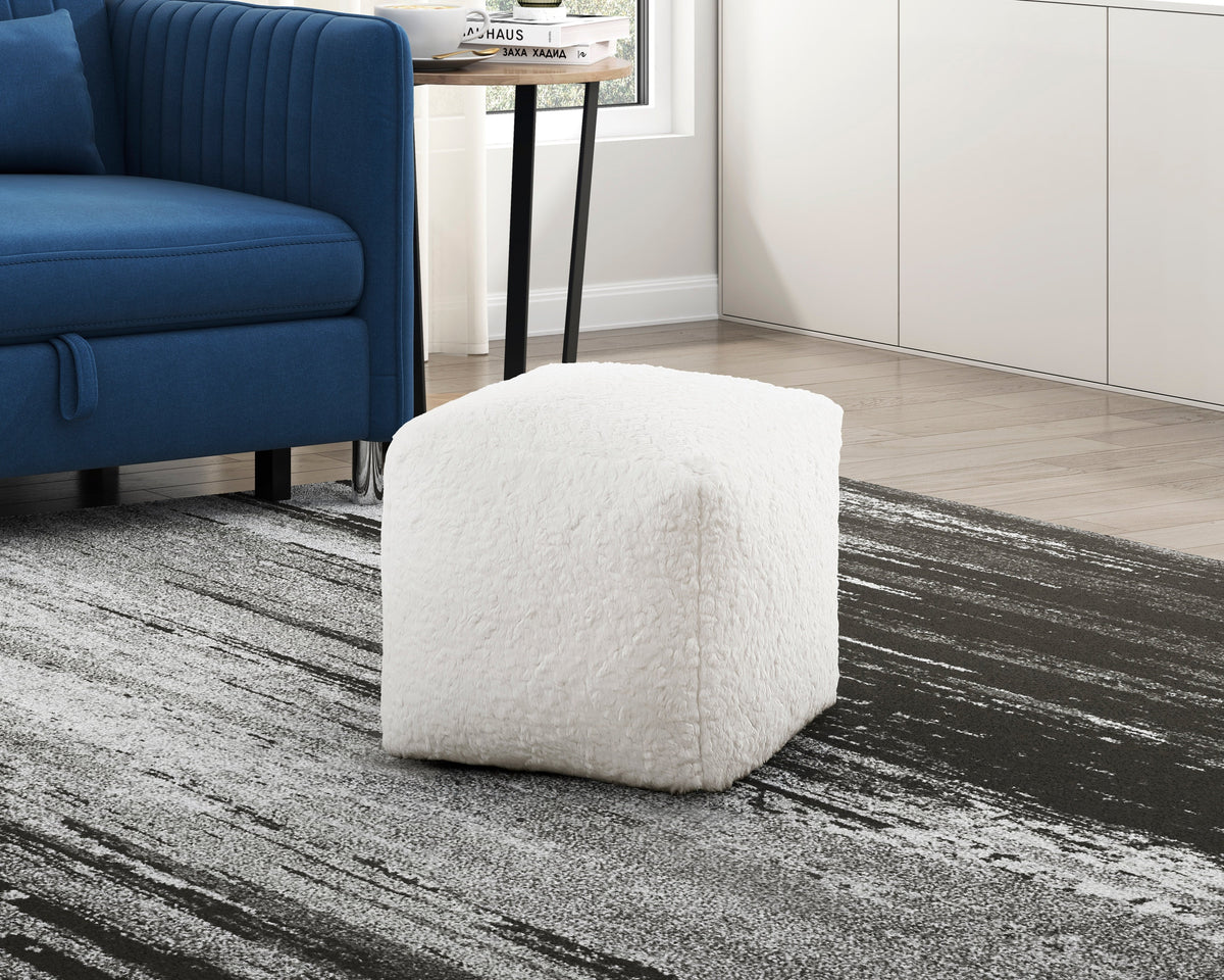 Easley Off-White Square Faux Fur Pouf (no Wooden Frame) by Homelegance at Eve Furniture