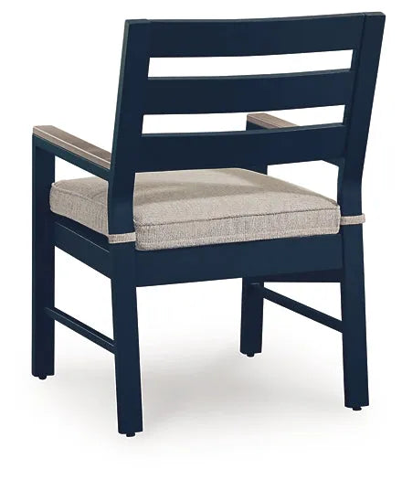 East Beach Navy Blue/Driftwood Outdoor Dining Table and 6 Arm Chairs by Ashley at Eve Furniture