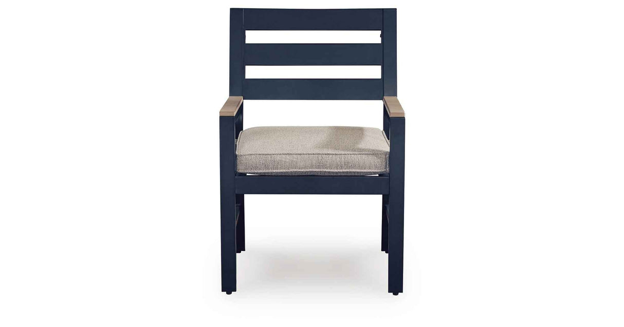 East Beach Blue Outdoor Arm Chair with Cushion (Set of 2) by Ashley at Eve Furniture