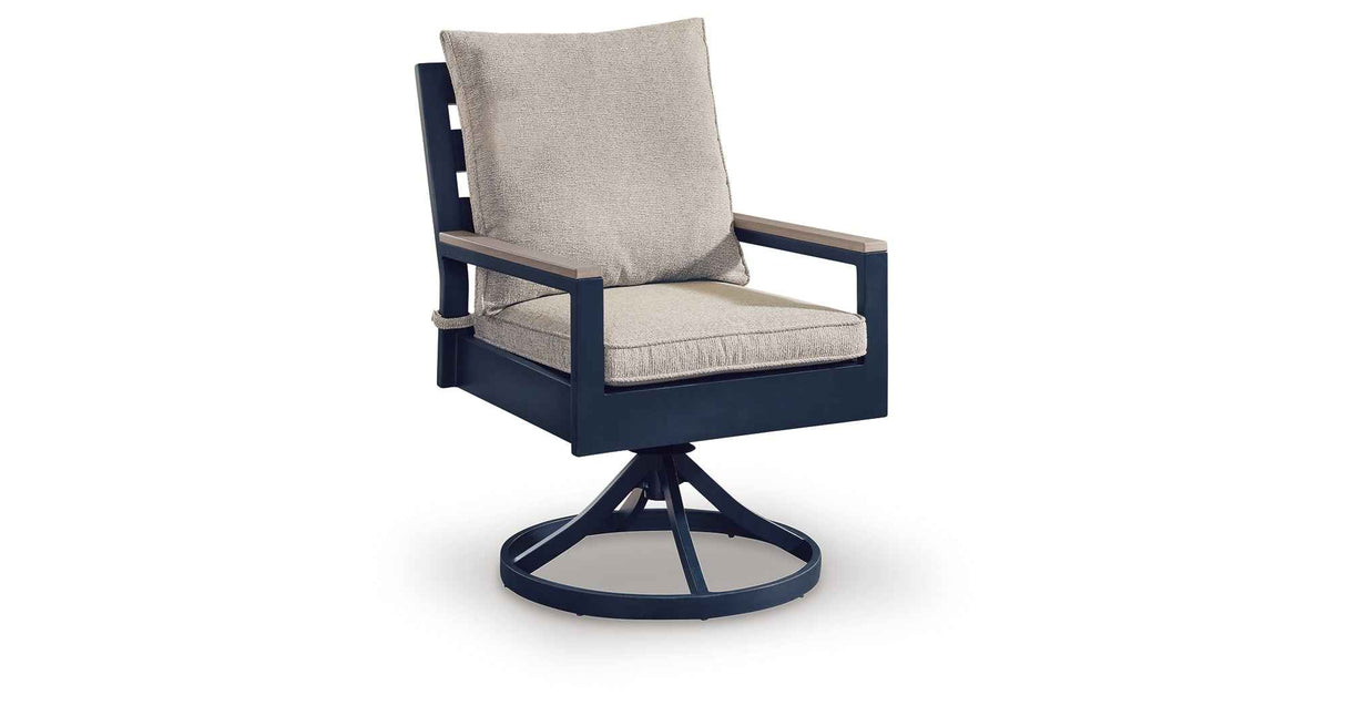 East Beach Blue Outdoor Swivel Chair with Cushion (Set of 2) by Ashley at Eve Furniture