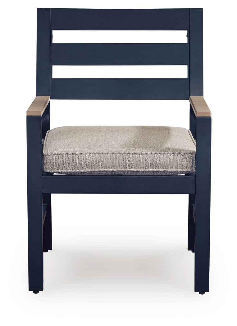 East Beach Navy Blue/Driftwood Outdoor Dining Table and 4 Chairs by Ashley at Eve Furniture