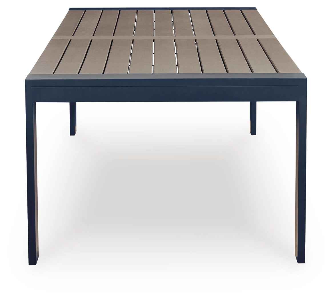East Beach Navy Blue/Driftwood Outdoor Dining Table and 4 Chairs by Ashley at Eve Furniture