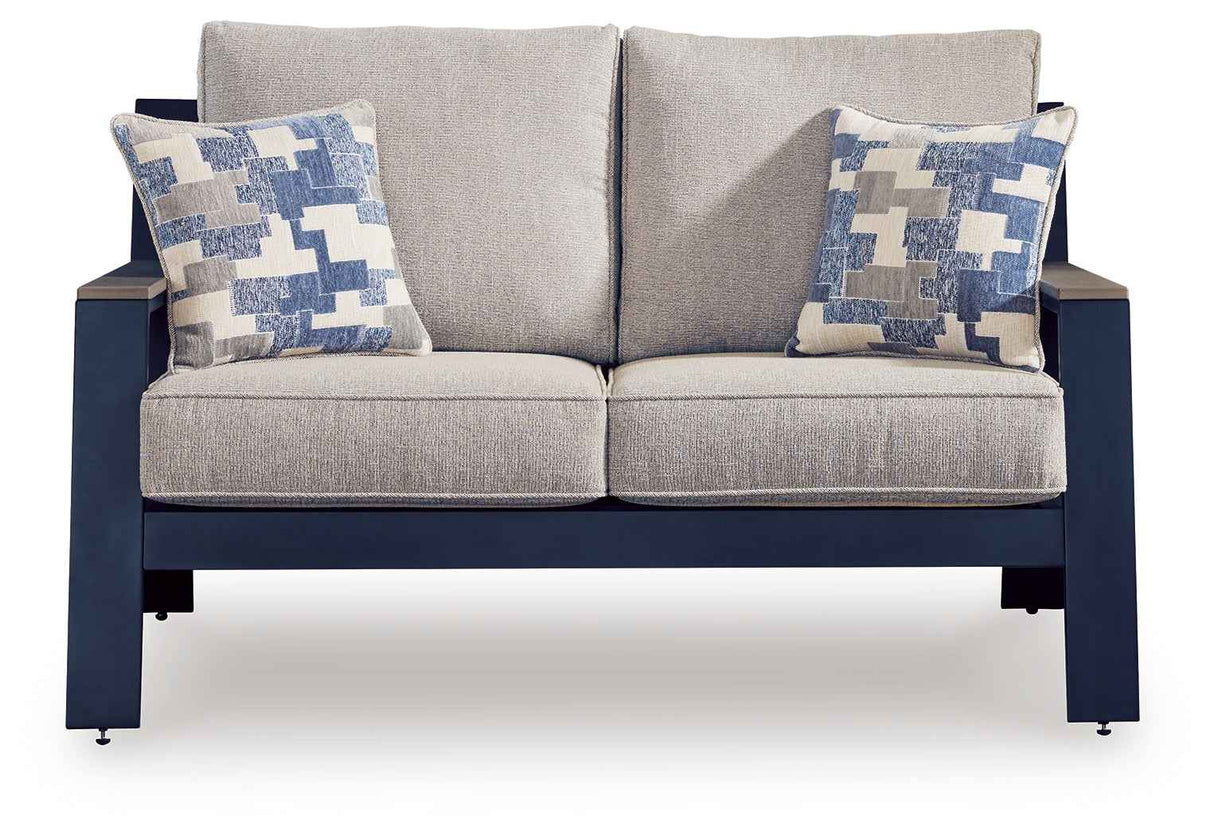 East Beach Navy Blue/Driftwood Outdoor Sofa and Loveseat by Ashley at Eve Furniture
