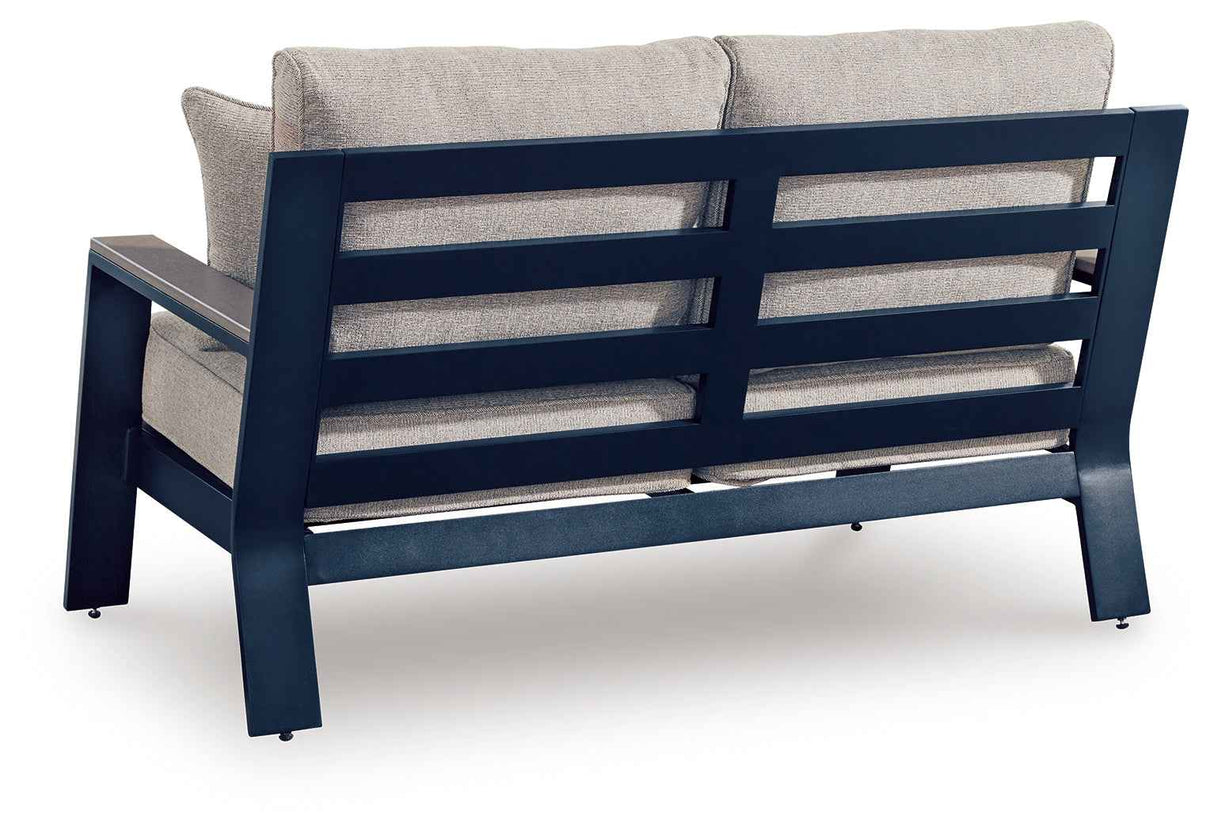 East Beach Navy Blue/Driftwood Outdoor Sofa and Loveseat by Ashley at Eve Furniture