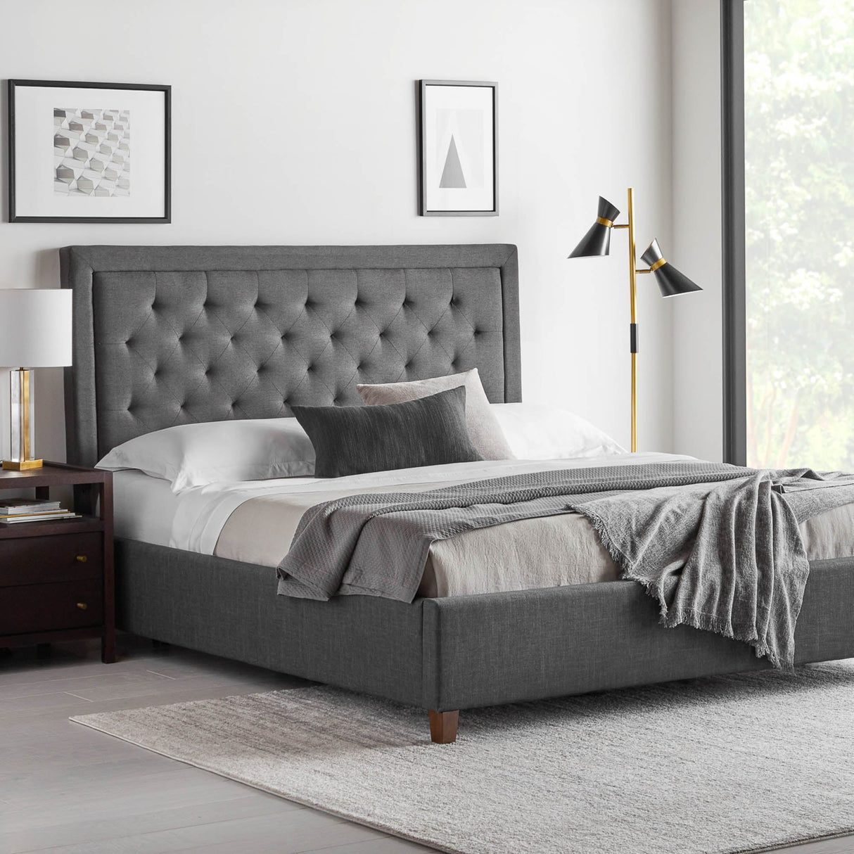 Eastman Charcoal Queen Platform Bed Base by Malouf at Eve Furniture