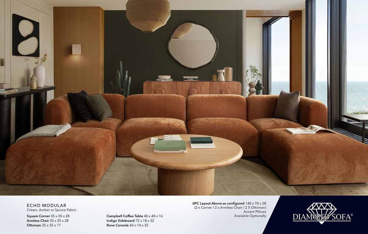 Echo Amber Fabric 6-Pc Sectional 140" x 70" by Diamond Sofa at Eve Furniture