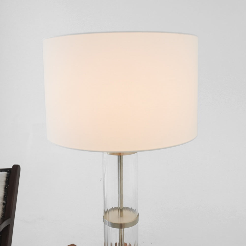 Echo Brushed Nickel Table Lamp with On/Off Switch Clear Glass Body Metal Base by Ashcroft Furniture at Eve Furniture