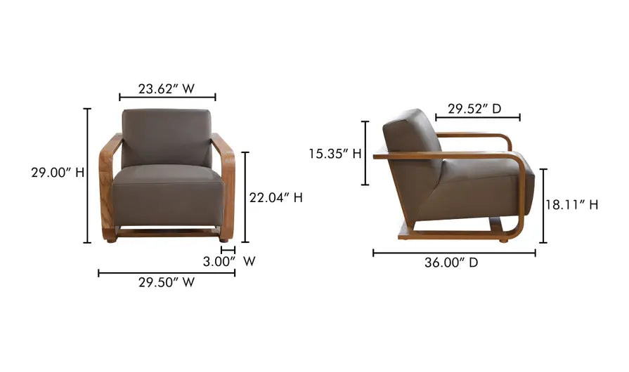 Eckersley Lounge Chair Cool Brown Leather by Moe's Home at Eve Furniture