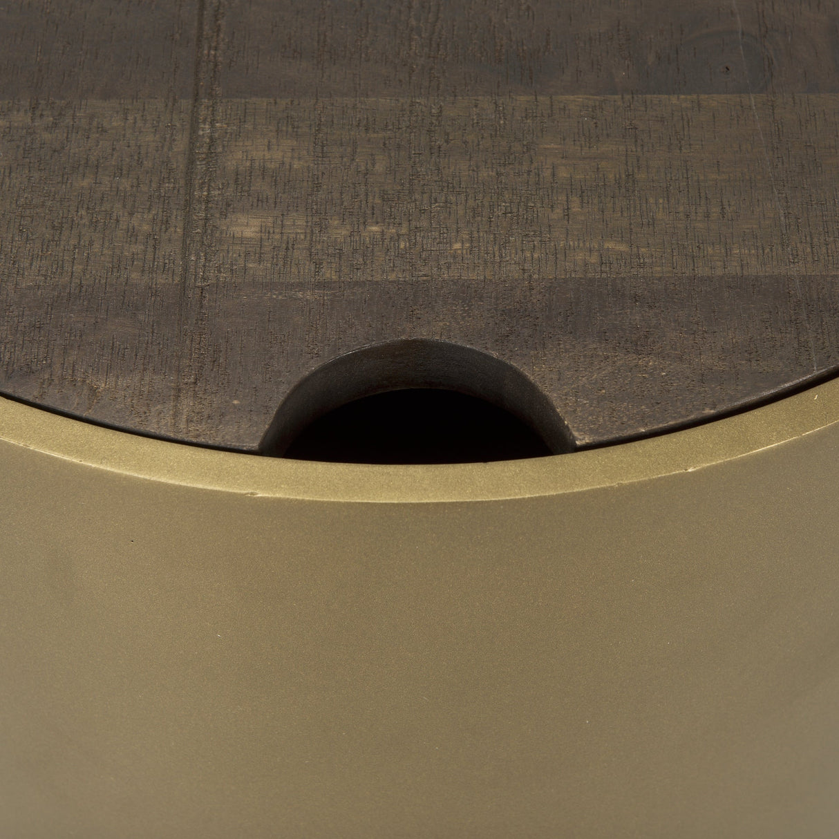 Eclipse Antique Brass Metal Drum Base w/ Dark Brown Wood Top End/Side Table by Mercana at Eve Furniture