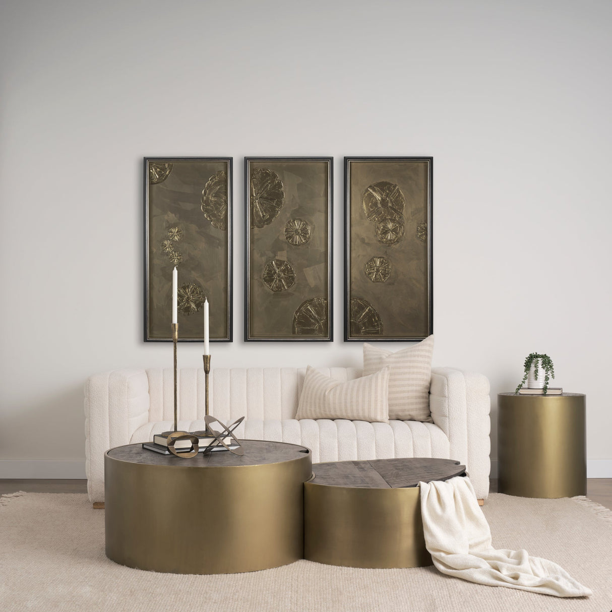 Eclipse Antique Brass Metal Drum Base w/ Dark Brown Wood Top End/Side Table by Mercana at Eve Furniture