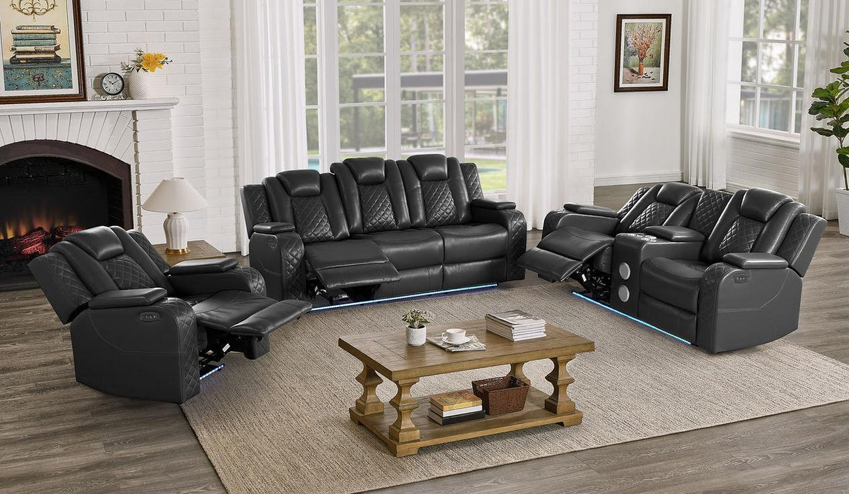 Eclipse Black Air Leather 3-Piece Power Reclining Living Room Set by New Era Innovations at Eve Furniture
