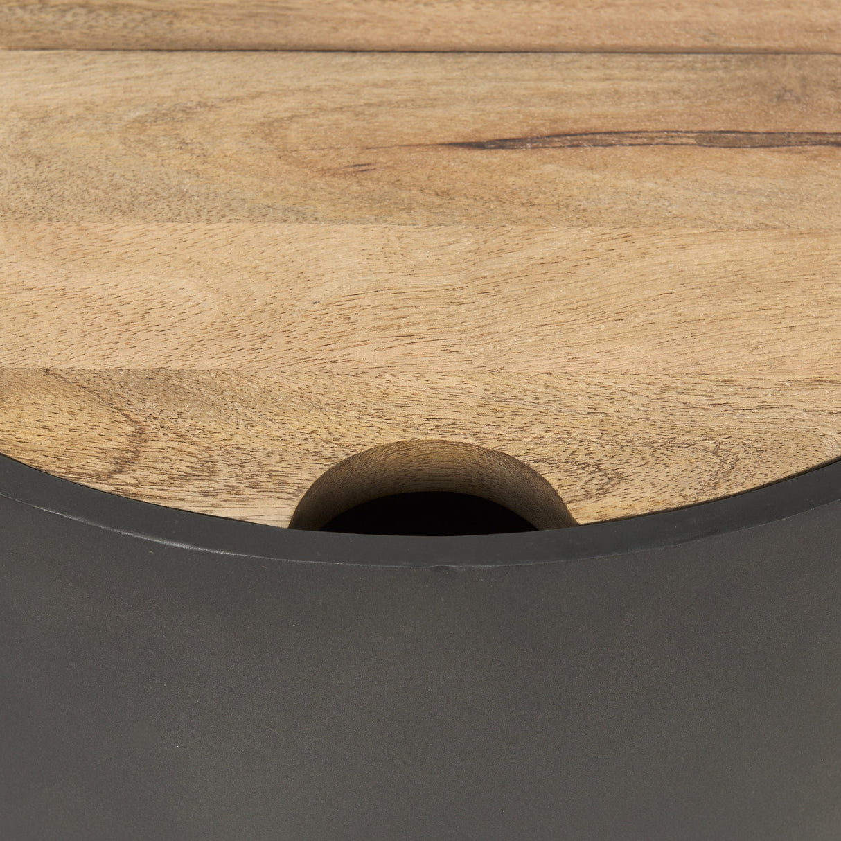 Eclipse Gunmetal Gray Drum Base w/ Brown Wood Top End/Side Table by Mercana at Eve Furniture