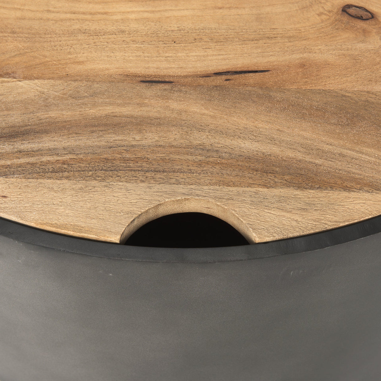 Eclipse Gunmetal Gray Drum Base w/ Brown Wood Top Nested Coffee Table by Mercana at Eve Furniture