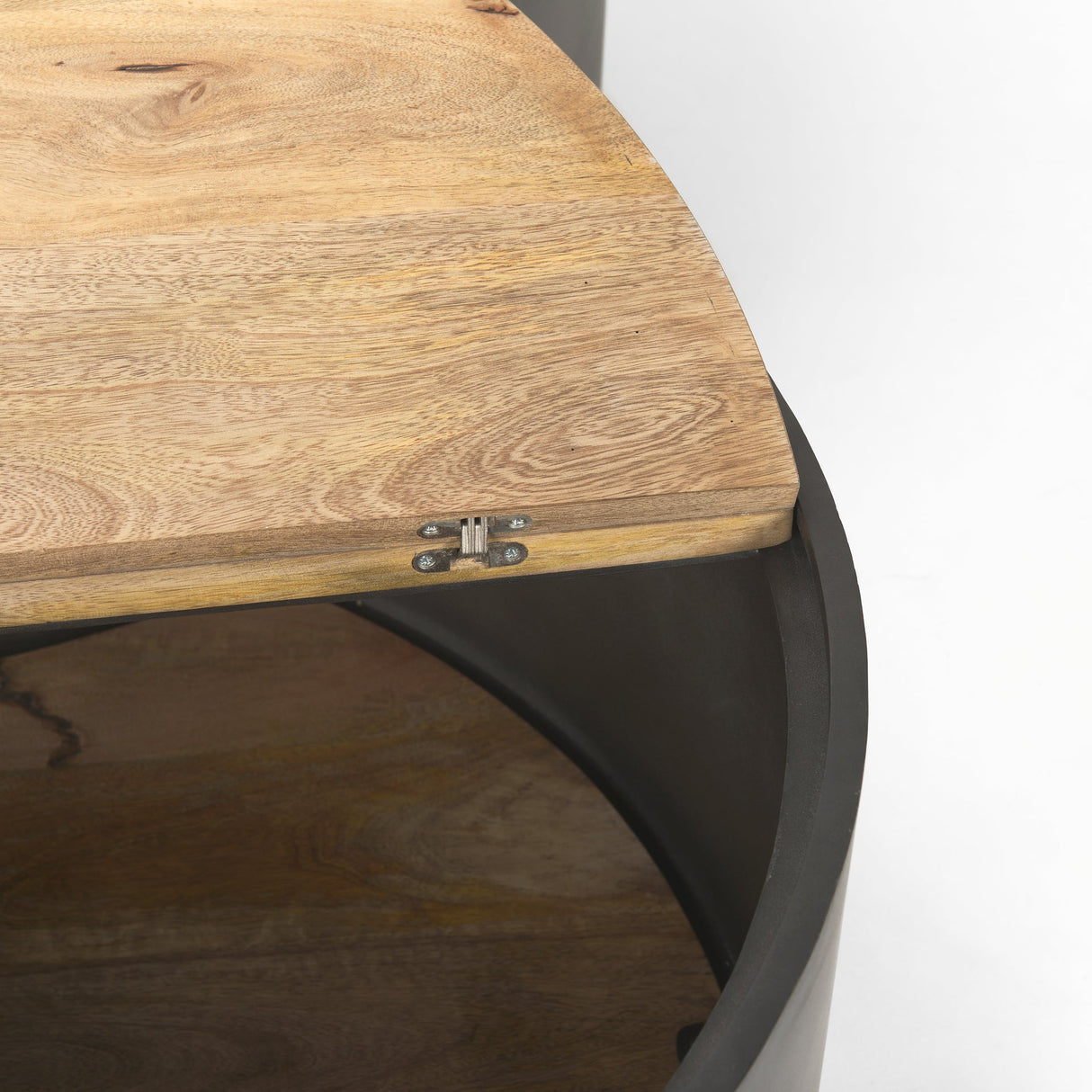 Eclipse Gunmetal Gray Drum Base w/ Brown Wood Top Nested Coffee Table by Mercana at Eve Furniture