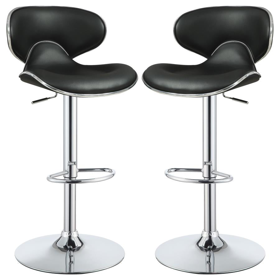 Edenton Black/Chrome Upholstered Adjustable Height Bar Stools, Set of 2 by Coaster at Eve Furniture