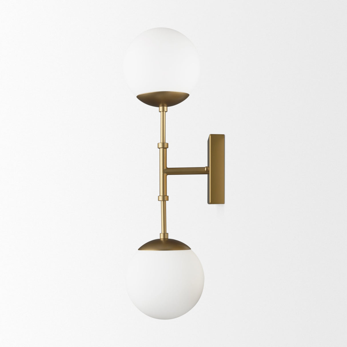 Edie Brushed Gold Metal w/ Frosted Glass Globes 2-Light Wall Sconce by Mercana at Eve Furniture