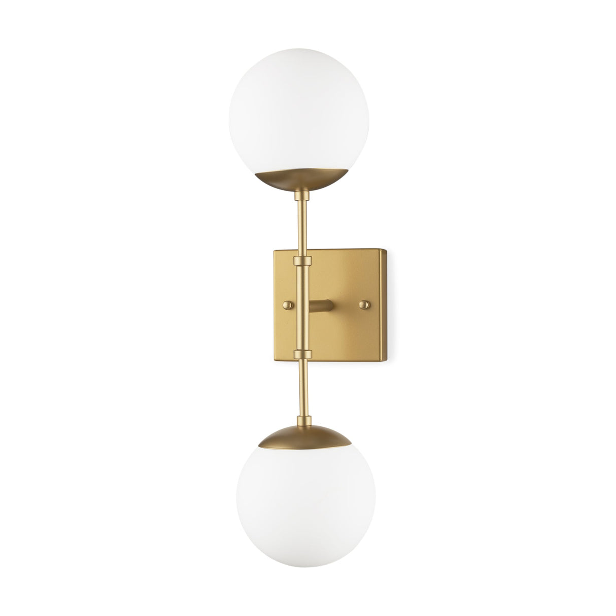 Edie Brushed Gold Metal w/ Frosted Glass Globes 2-Light Wall Sconce by Mercana at Eve Furniture
