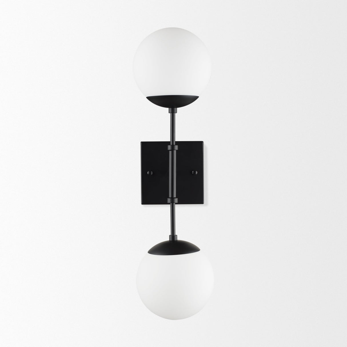 Edie Matte Black Metal w/ Frosted Glass Globes 2-Light Wall Sconce by Mercana at Eve Furniture
