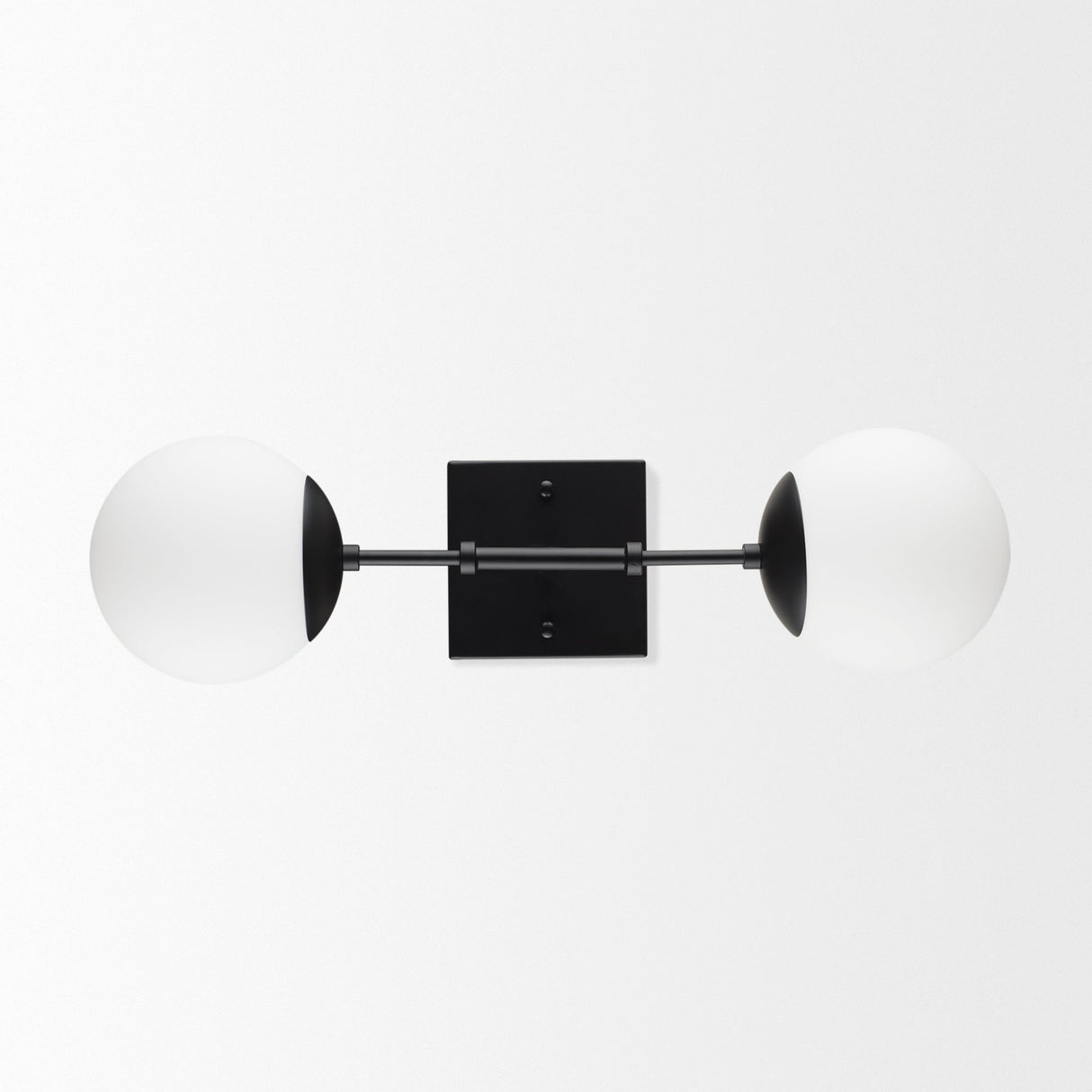 Edie Matte Black Metal w/ Frosted Glass Globes 2-Light Wall Sconce by Mercana at Eve Furniture