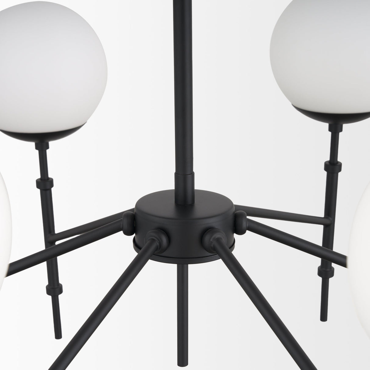 Edie Matte Black Metal w/ Frosted Glass Globes 6-Light Chandelier by Mercana at Eve Furniture