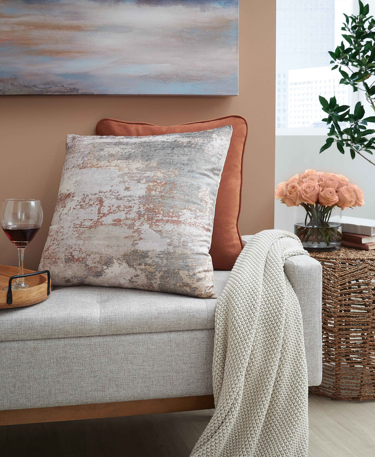 Edinfielders Cream/Gray/Rust Pillow by Ashley at Eve Furniture