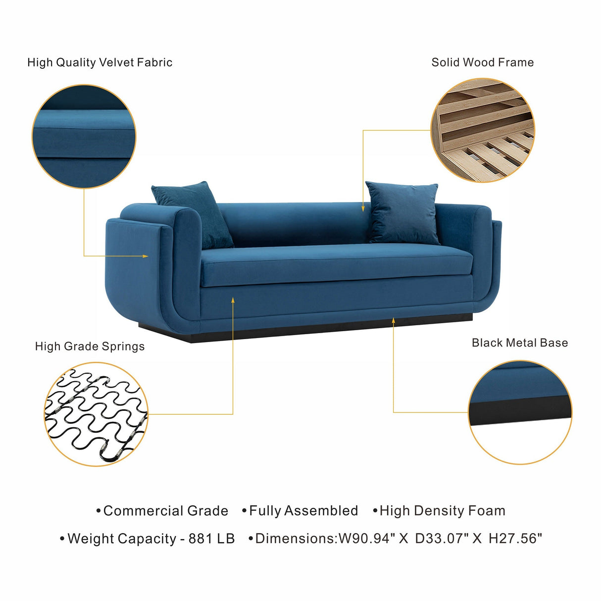 Edmonda Sofa in Sapphire Blue by Manhattan Comfort at Eve Furniture