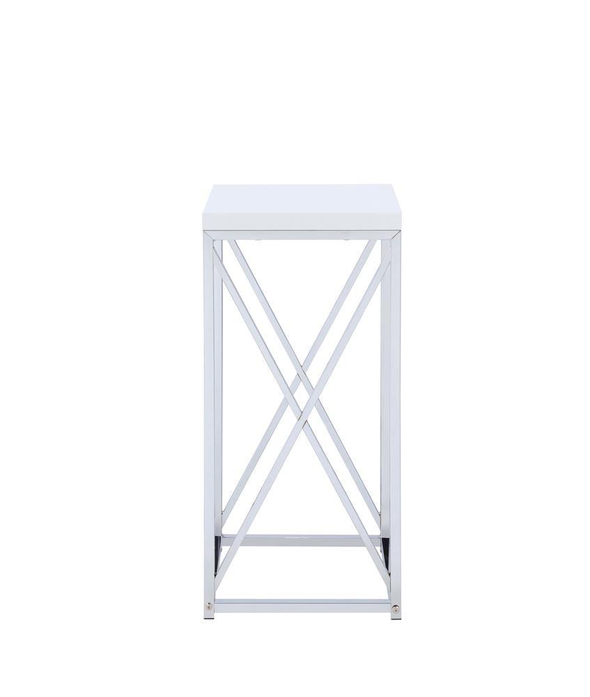 Edmund Glossy White/Chrome Accent Table with X-cross by Coaster at Eve Furniture