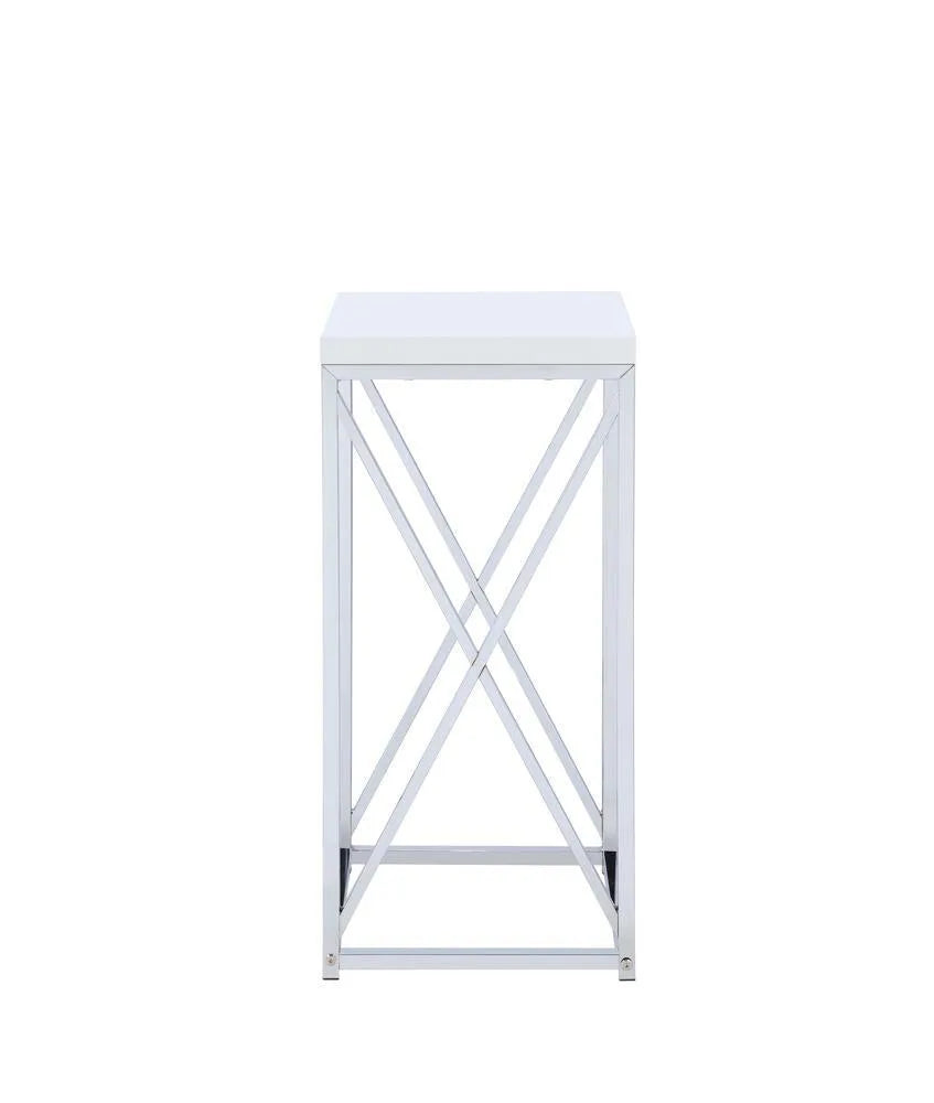 Edmund Glossy White/Chrome Accent Table with X-cross by Coaster at Eve Furniture