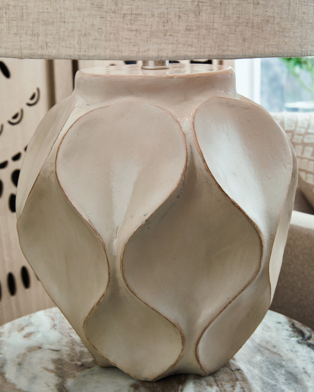 Edselham Distressed Cream Table Lamp by Ashley at Eve Furniture