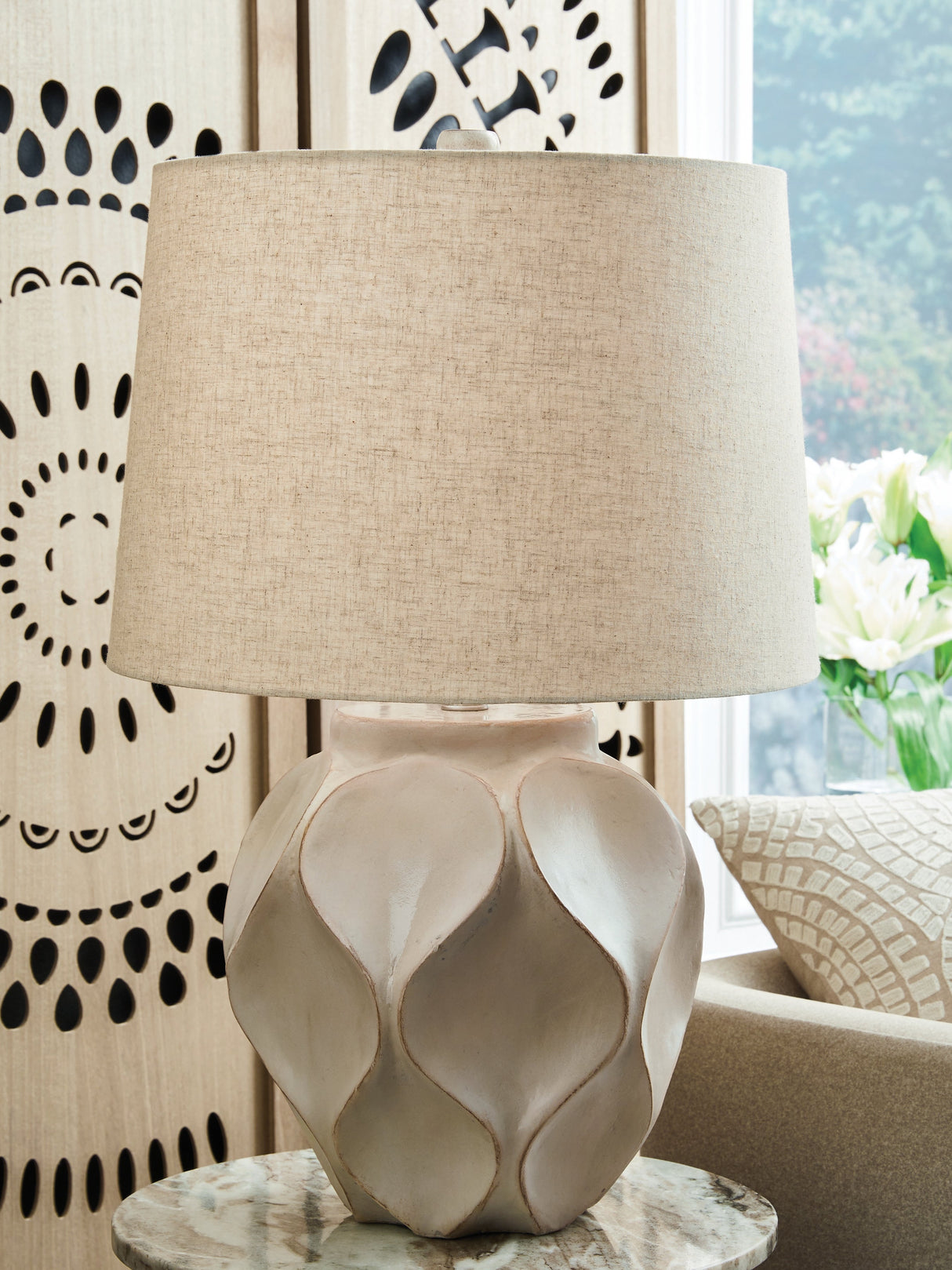 Edselham Distressed Cream Table Lamp by Ashley at Eve Furniture