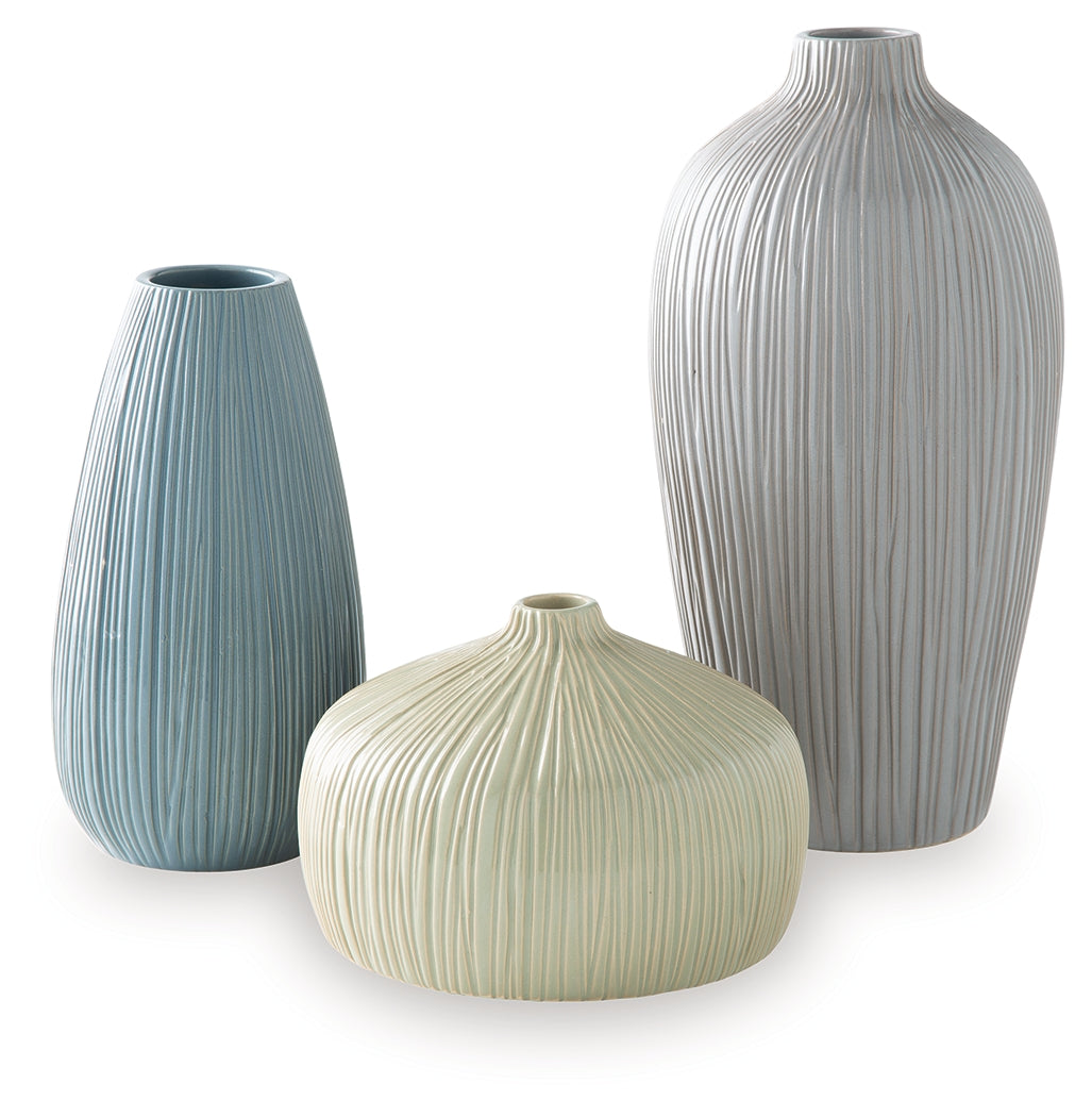 Eiderman Gray/Blue/Green Vase (Set of 3) by Ashley at Eve Furniture