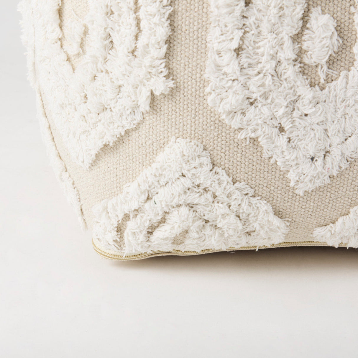 Ekanta Cream/Beige Patterned Cotton Pouf by Mercana at Eve Furniture