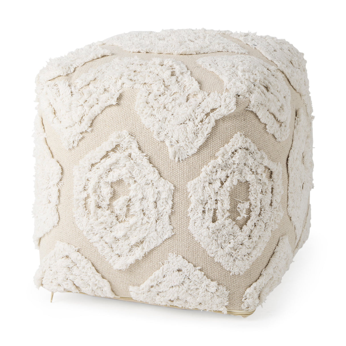 Ekanta Cream/Beige Patterned Cotton Pouf by Mercana at Eve Furniture