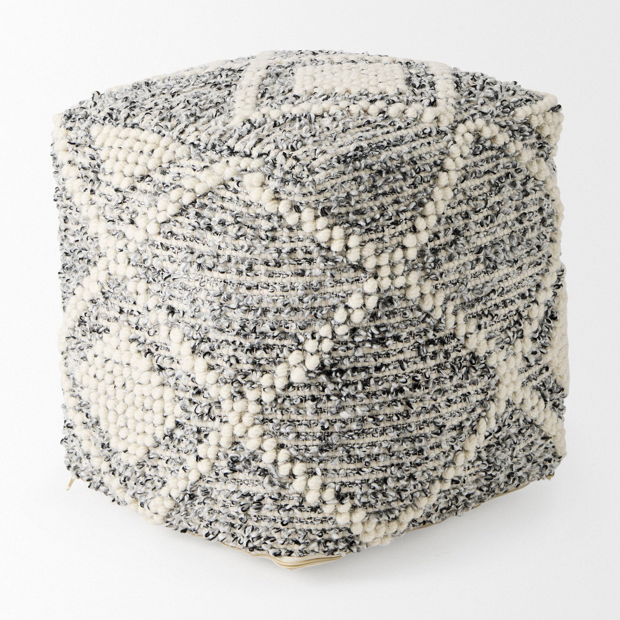 Ekiya Black/White Yarn and Wool Patterened Pouf by Mercana at Eve Furniture