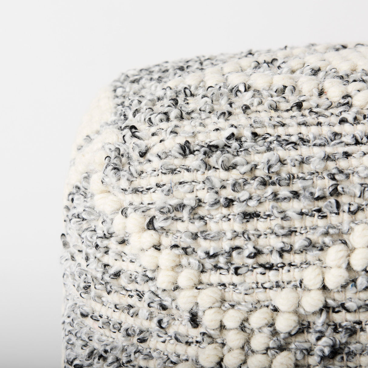 Ekiya Black/White Yarn and Wool Patterened Pouf by Mercana at Eve Furniture