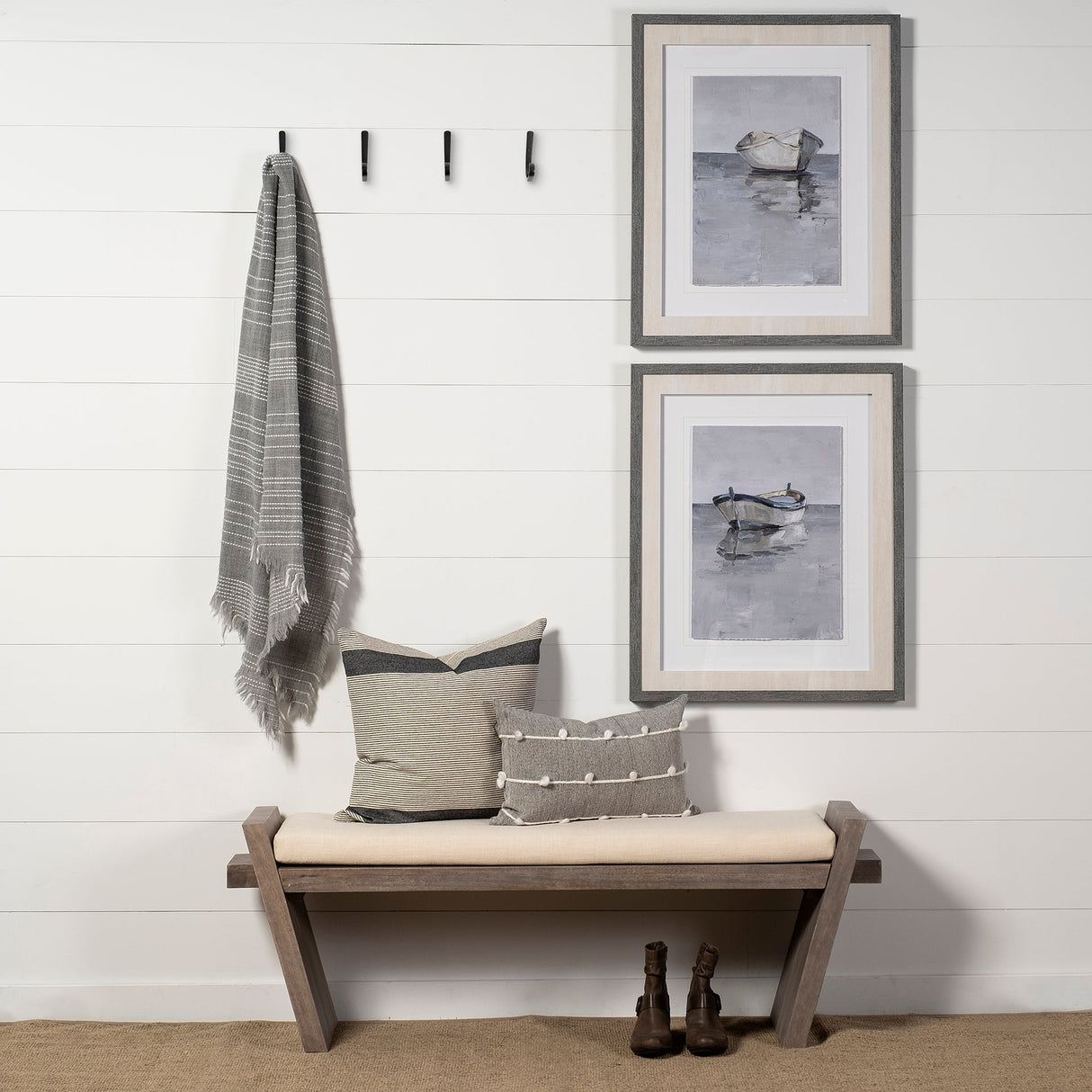 Elaine I Brown Wood Upholstered Cream Seat Entryway Bench by Mercana at Eve Furniture