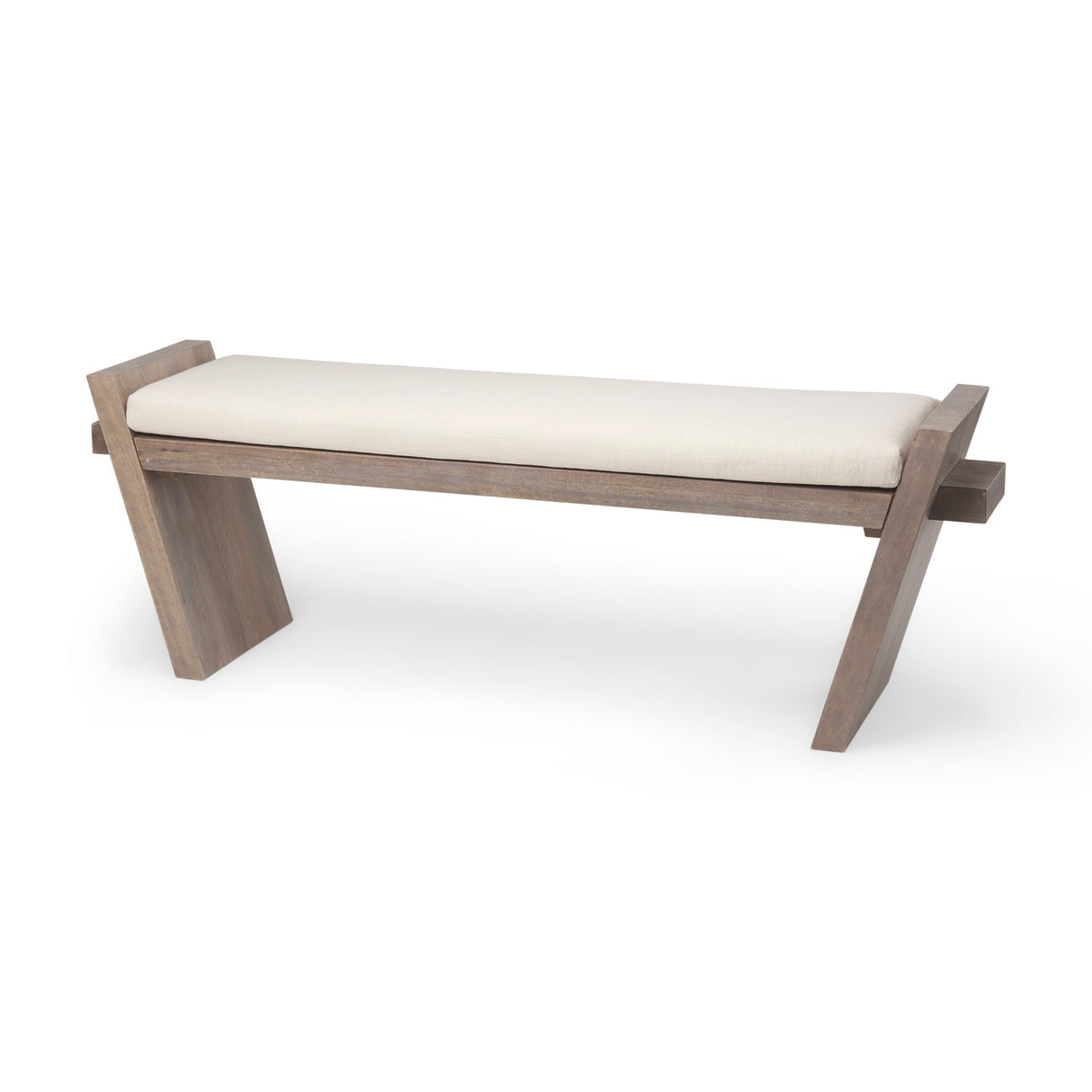Elaine I Brown Wood Upholstered Cream Seat Entryway Bench by Mercana at Eve Furniture