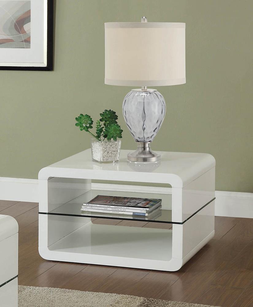 Elana Glossy White Square 2-Shelf End Table by Coaster at Eve Furniture