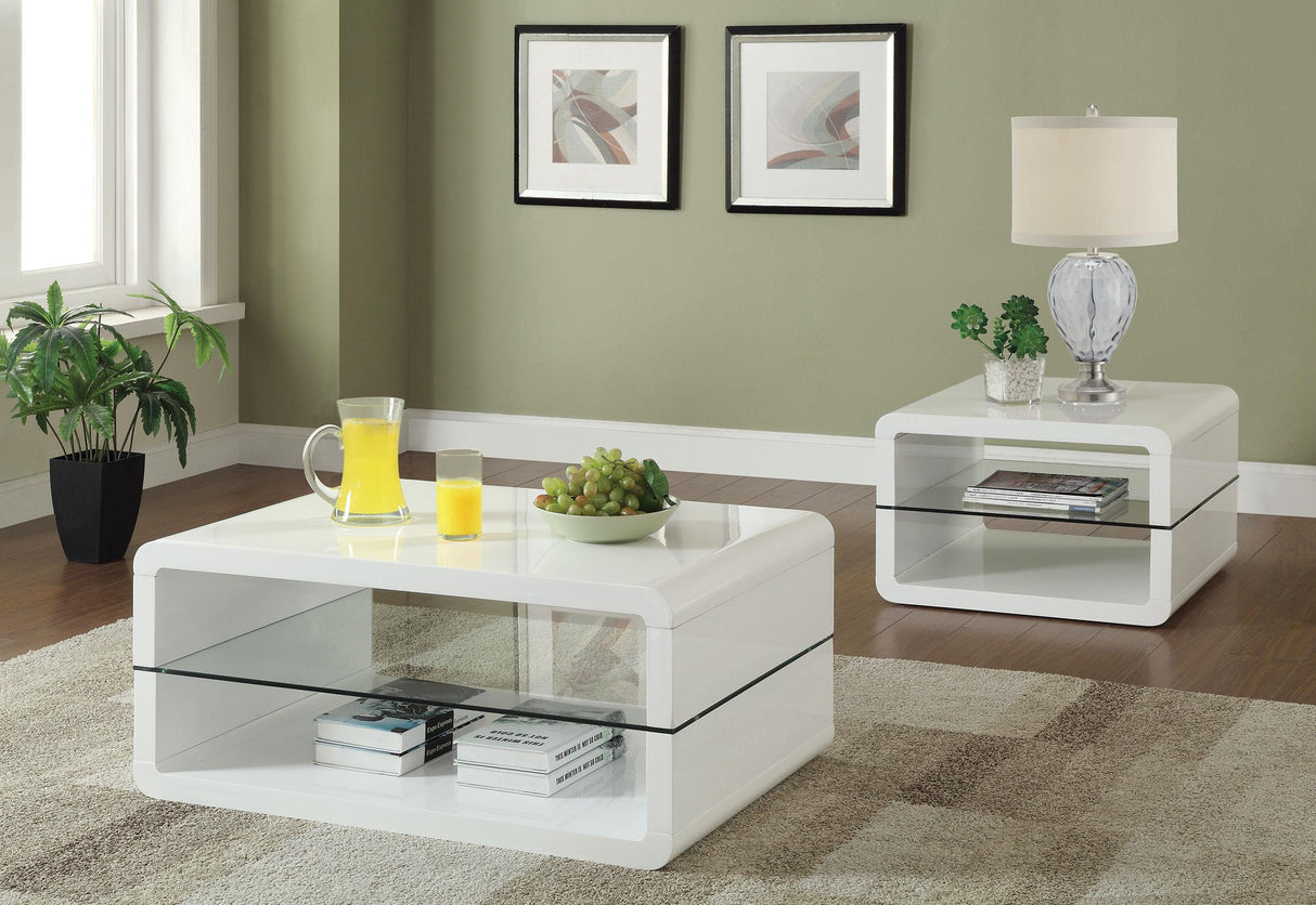 Elana White 2-Piece High Gloss Coffee and End Table Set by Coaster at Eve Furniture