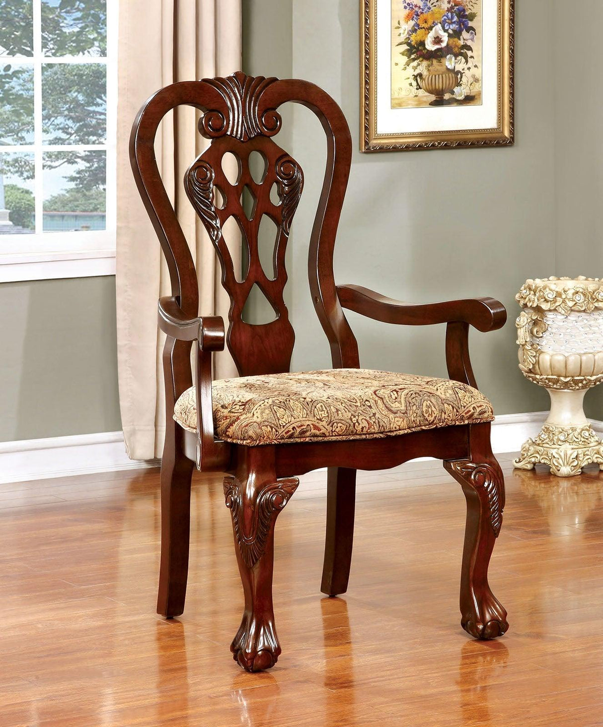 Elana Brown Cherry/Brown Arm Chair, Set of 2 by Furniture of America at Eve Furniture