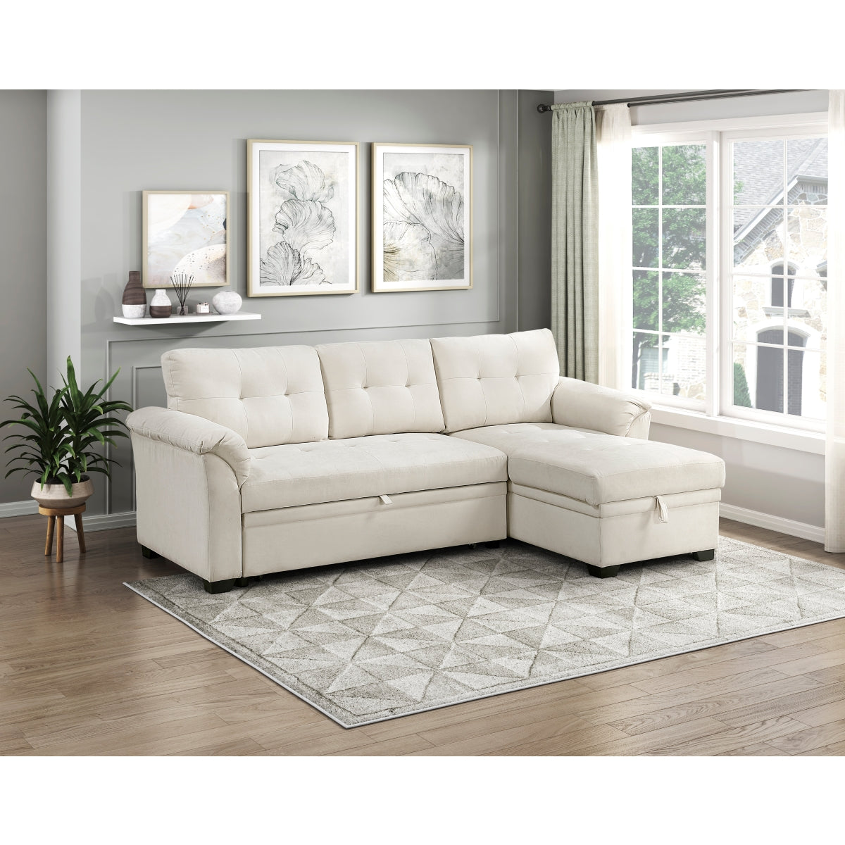 Elara Beige 2-Piece Reversible Sectional with Hidden Storage and Pull-out Bed by Homelegance at Eve Furniture