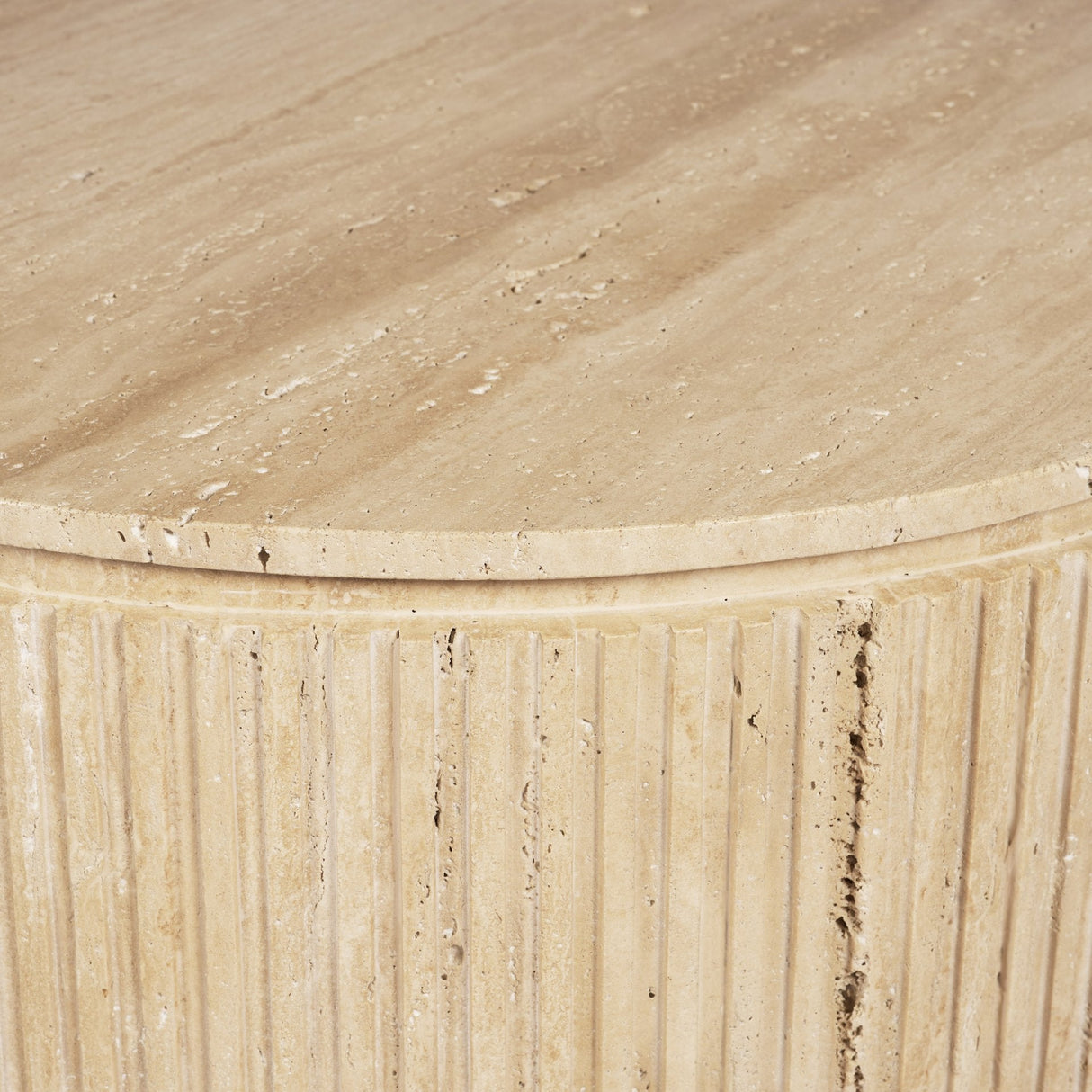 Elara Ribbed Oblong Travertine Coffee Table by Mercana at Eve Furniture
