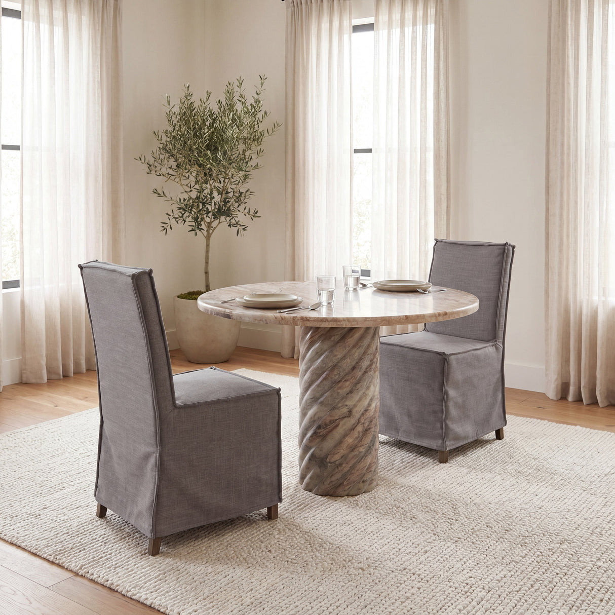 Elbert I Grey Fabric Slip-Cover Brown Wooden Base Dining Chair, Set of 2 by Mercana at Eve Furniture