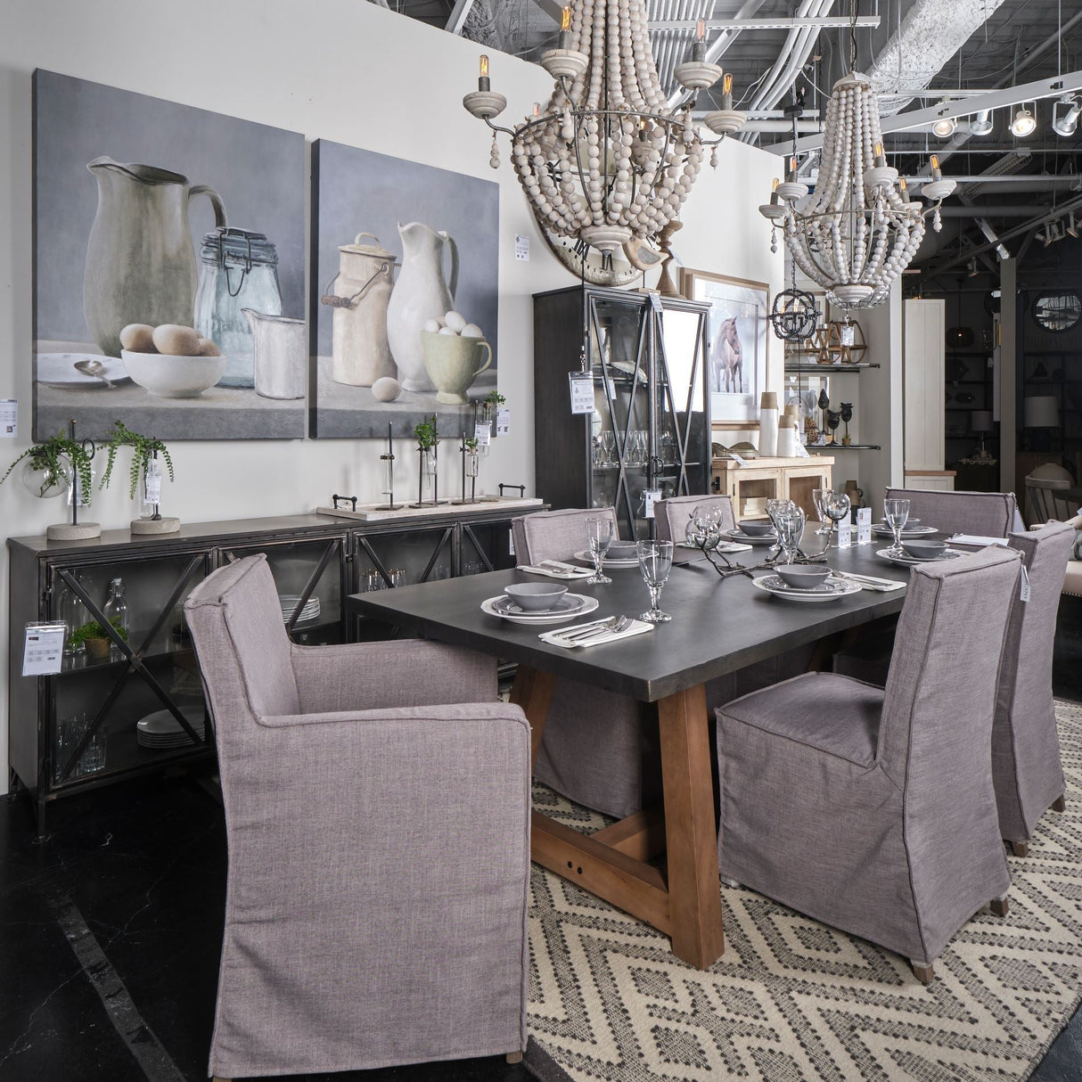 Elbert I Grey Fabric Slip-Cover Brown Wooden Base Dining Chair, Set of 2 by Mercana at Eve Furniture