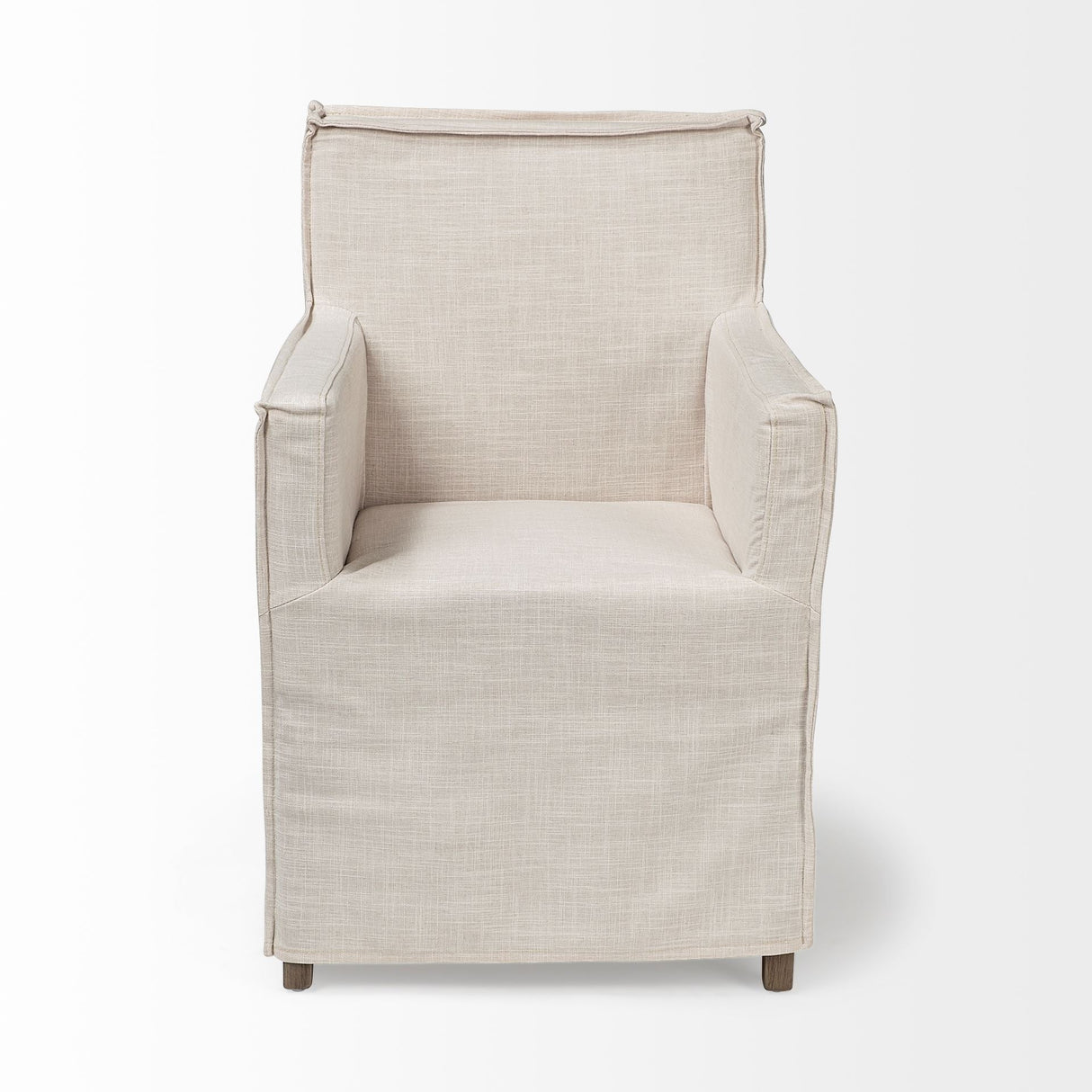 Elbert II Cream Fabric Slip-Cover Brown Wood Frame Dining Chair by Mercana at Eve Furniture