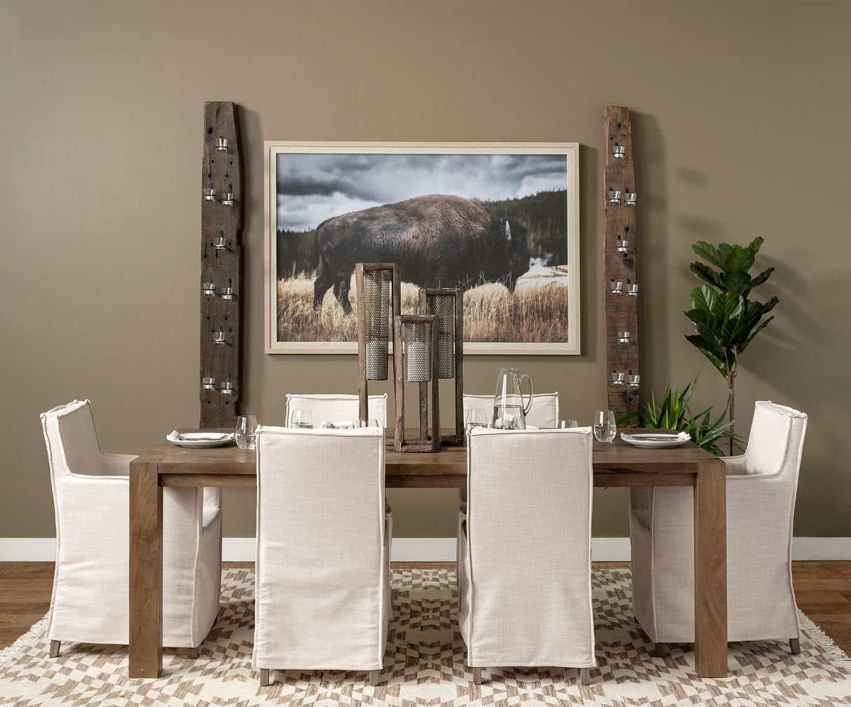 Elbert II Cream Fabric Slip-Cover Brown Wood Frame Dining Chair by Mercana at Eve Furniture