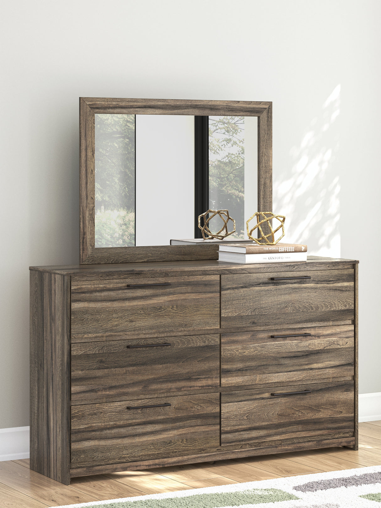 Elbrim Brown Queen Panel Bedroom Set with Dresser, Mirror and Nightstand
