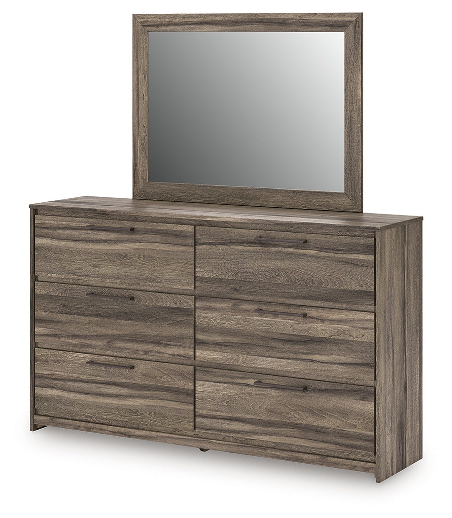Elbrim Brown Queen Panel Storage Bedroom Set with Dresser, Mirror and Nightstand